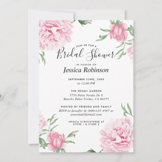 Floral roze pioen witte achtergrond Vrijgezellenfe Kaart (Voorkant)