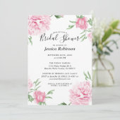 Floral roze pioen witte achtergrond Vrijgezellenfe Kaart (Staand voorkant)