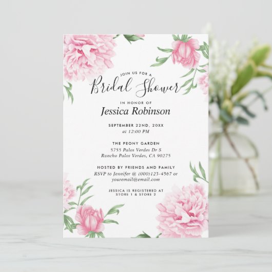 Floral roze pioen witte achtergrond Vrijgezellenfe Kaart (Staand voorkant)