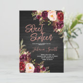 Floral roze pioen zwart zoet zestien verjaardag kaart (Staand voorkant)