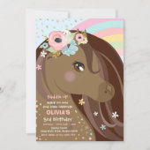 Floral roze Pony Birthday Kaart (Voorkant)