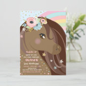 Floral roze Pony Birthday Kaart (Staand voorkant)
