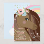 Floral roze Pony Birthday Kaart (Voorkant / Achterkant)