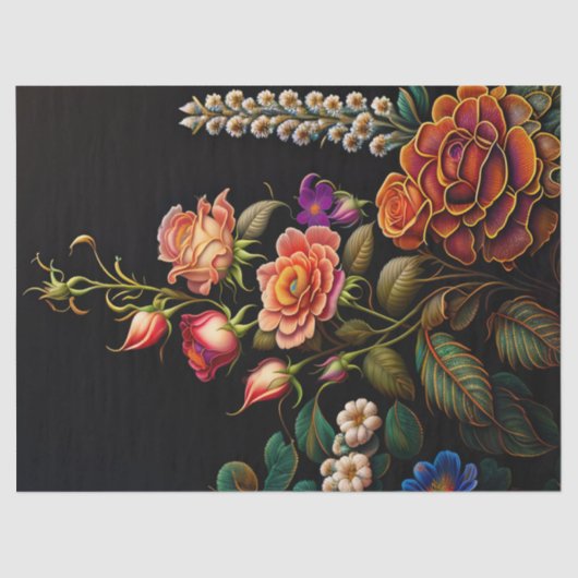 Floral roze Rose Bouquet groot Tissuepapier (Voorkant)