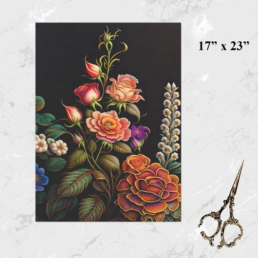 Floral roze Rose Bouquet groot Tissuepapier