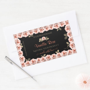 Floral roze Roses Black Product Packaging Labels