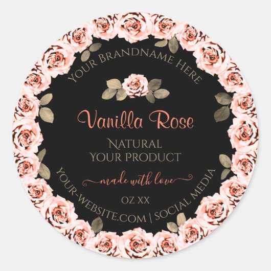 Floral roze Roses Black Product Packaging Labels (Voorkant)