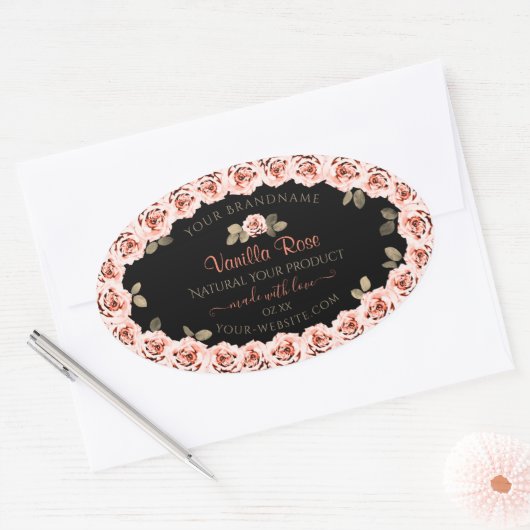 Floral roze Roses Black Product Packaging Labels (Envelop)