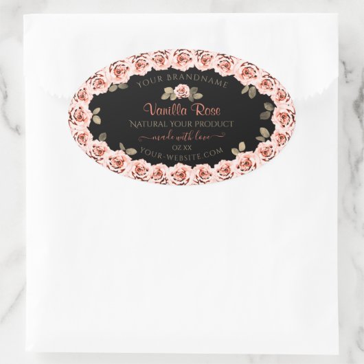 Floral roze Roses Black Product Packaging Labels (Tas)