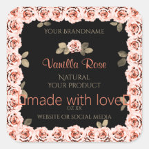 Floral roze Roses Black Product Packaging Labels