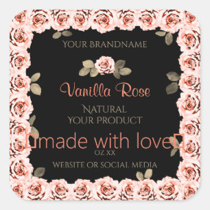 Floral roze Roses Black Product Packaging Labels