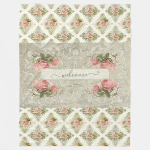 Floral roze Roses Damask  Modern Welkom Fleece Deken
