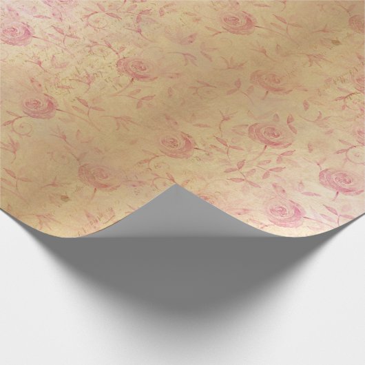 Floral roze Roses Gold Shimmer Chic Cadeaupapier (Hoek)