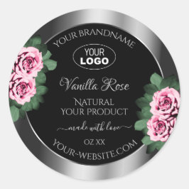 Floral roze Roses Silver Black Product Labels Logo