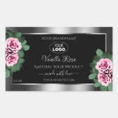 Floral roze Roses Silver Black Product Labels Logo (Voorkant)