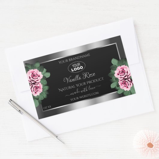 Floral roze Roses Silver Black Product Labels Logo (Envelop)