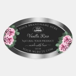 Floral roze Roses Silver Black Product Labels Logo