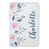Floral roze Roses Waterverf Gepersonaliseerde naam Badmat (Voorkant Verticaal)