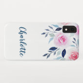 Floral roze Roses Waterverf Gepersonaliseerde naam Case-Mate iPhone Case (Achterkant (horizontaal))