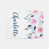 Floral roze Roses Waterverf Gepersonaliseerde naam Fleece Deken (Voorkant (Horizontaal))