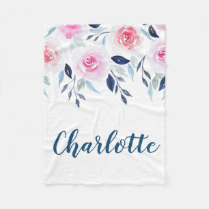 Floral roze Roses Waterverf Gepersonaliseerde naam Fleece Deken