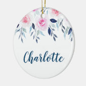 Floral roze Roses Waterverf Gepersonaliseerde naam Keramisch Ornament (Links)