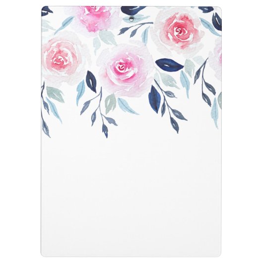 Floral roze Roses Waterverf Gepersonaliseerde naam Klembord (Achterkant)