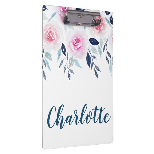 Floral roze Roses Waterverf Gepersonaliseerde naam Klembord (Rechts)