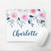 Floral roze Roses Waterverf Gepersonaliseerde naam Muismat (Met muis)
