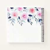 Floral roze Roses Waterverf Gepersonaliseerde naam Notitieboek (Achterkant)