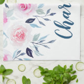 Floral roze Roses Waterverf Gepersonaliseerde naam Theedoek (Gevouwen)