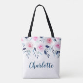 Floral roze Roses Waterverf Gepersonaliseerde naam Tote Bag (Achterkant)