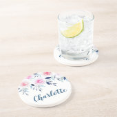 Floral roze Roses Waterverf Gepersonaliseerde naam Zandsteen Onderzetter (Zijkant)