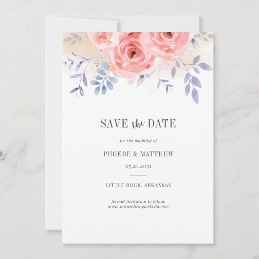 Floral roze Roses Waterverf Lila Herfst Save The Date (Voorkant)