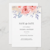 Floral roze Roses Waterverf Lila Herfst Save The Date (Voorkant / Achterkant)