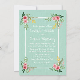 Floral roze Roses Waterverf Munt Green Wedding Kaart