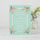 Floral roze Roses Waterverf Munt Green Wedding Kaart (Staand voorkant)