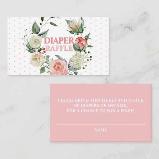 Floral roze roze Baby shower Diaper Raffle Ticket Informatiekaartje (Voorkant / Achterkant)