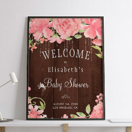Floral roze roze baby shower welkomstbord poster