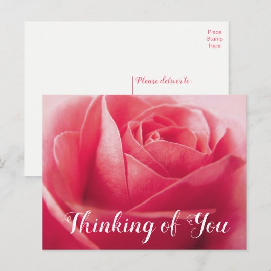 Floral roze roze bloem, denken aan jou, Hallo Briefkaart (Voorkant / Achterkant)