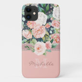  Floral roze roze monogram naam Case-Mate iPhone Case (Achterkant)