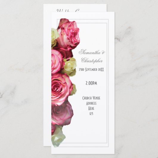 Floral roze roze roze kerkbruiloft programmakaart (Voorkant / Achterkant)