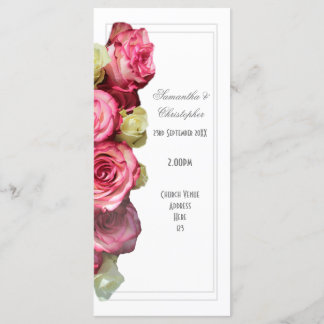 Floral roze roze roze kerkbruiloft programmakaart