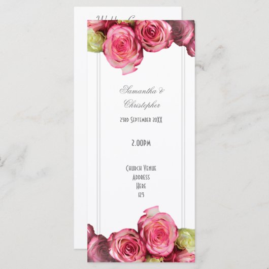 Floral roze roze roze kerkbruiloft programmakaart (Voorkant / Achterkant)