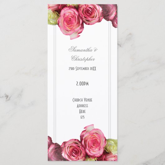 Floral roze roze roze kerkbruiloft programmakaart (Voorkant)