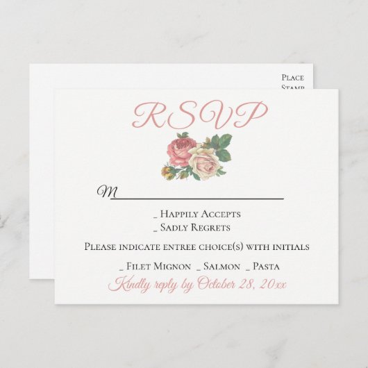  Floral roze roze RSVP Bloedweddenschap Uitnodiging Briefkaart (Voorkant / Achterkant)