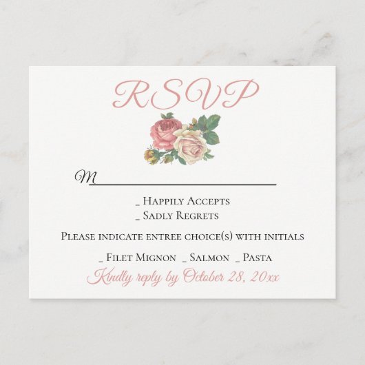  Floral roze roze RSVP Bloedweddenschap Uitnodiging Briefkaart (Voorkant)