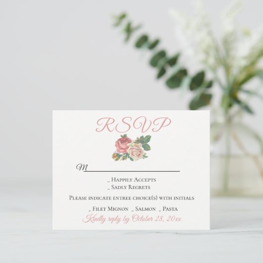  Floral roze roze RSVP Bloedweddenschap Uitnodiging Briefkaart (Staand voorkant)
