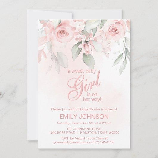 Floral roze Roze Sweet Baby Girl Baby shower Kaart (Voorkant)