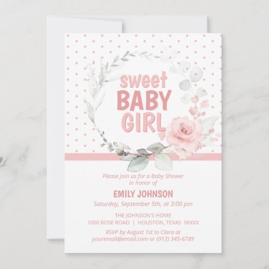 Floral roze Roze Sweet Baby Girl Baby shower Kaart (Voorkant)